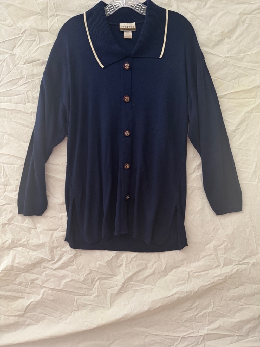 Vintage 80’s  Navy Polo-Style Pull Over Button Front Sweater